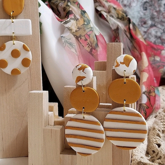 Polymer clay drop earrings - Picture 5 of 5